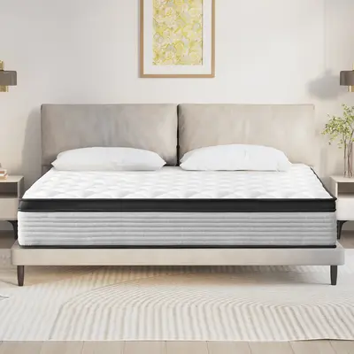 【Hybrid spring mattress】Medium Firm 12 Inch,Double layer structure,Individually packed springs,Foam cushioning layer,Pres...