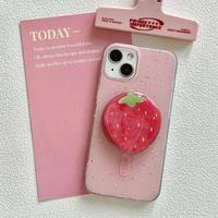 Strawberry Design Phone Case with Magnetic Bracket, Cute Smartphone Cases for iPhone 11 12 13 14 15 16 Pro Max, Cover
