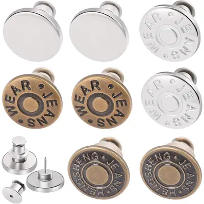 8 Sets Jean Button Pins for Loose Jeans, No Sew Instant Replacement Snap Tack Pant Button, and Adjustable Metal Pants Tighte...