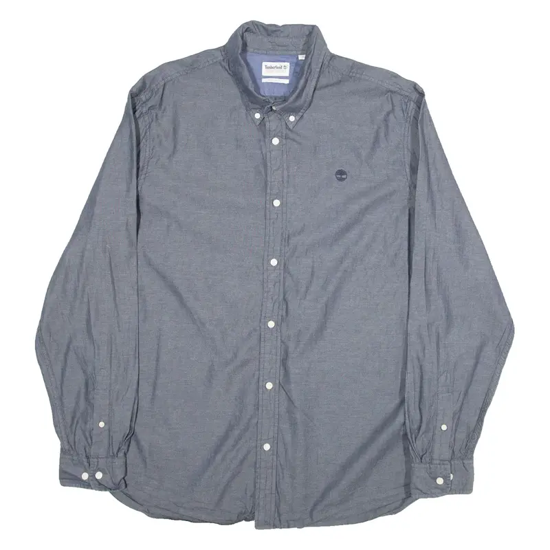 TIMBERLAND Regular Fit Mens Plain Shirt Grey 90s Long Sleeve 2XL