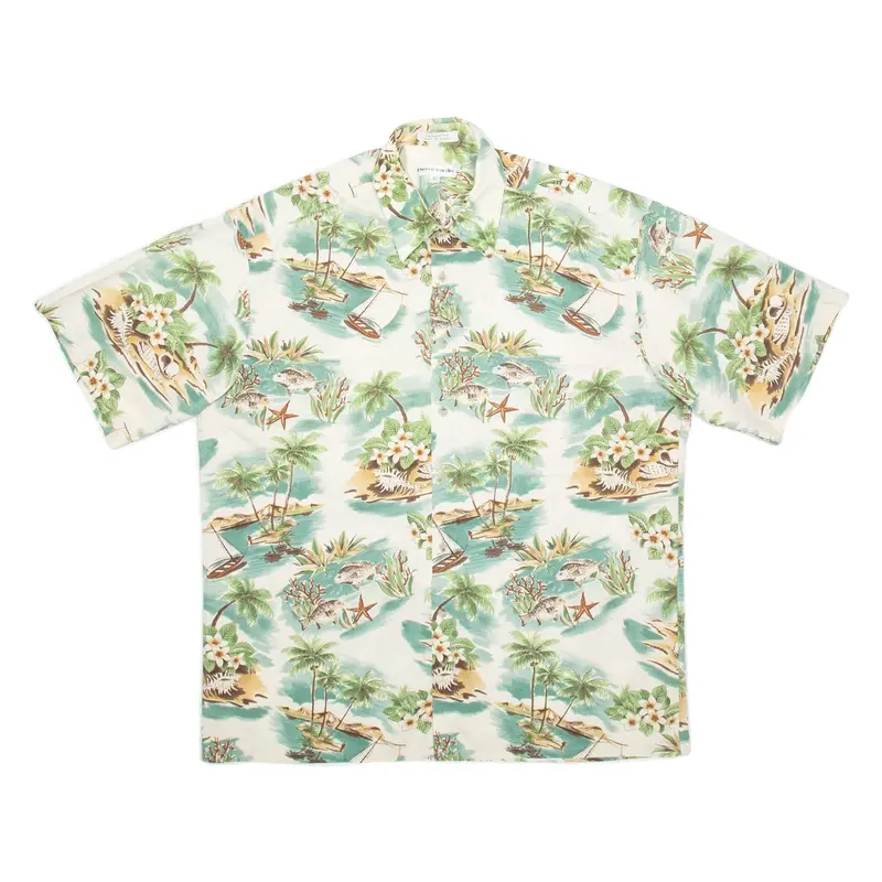 PIERRE CARDIN Mens Hawaiian Shirt Beige Crazy Pattern L