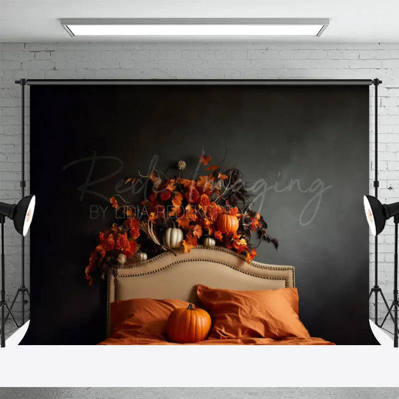 Orange Pumpkin Floral Headboard Halloween Backdrop - Aperturee