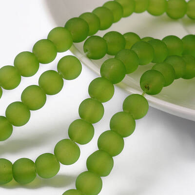 Lime Green Frosted Round Transparent Glass Bead Strands