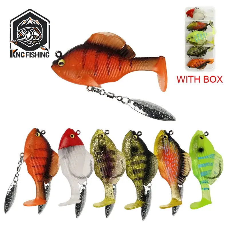 [FreeShip] 6Pcs Multiple Pre-Rigged Jig Head Soft FishingLures, Dark Sleeper, Paddle Tail Swimbaits/3D Eyes/SpinnerBlades for...
