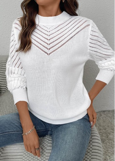 Modlily White Long Sleeve Round Neck Sweater - S