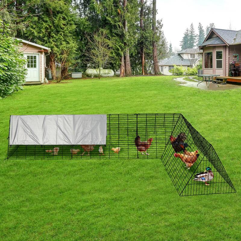 Garvee Large Metal Chicken Coop with Run - Heavy-Duty Outdoor Portable Chicken Tractor with Waterproof Cover, Predator-Proof ...
