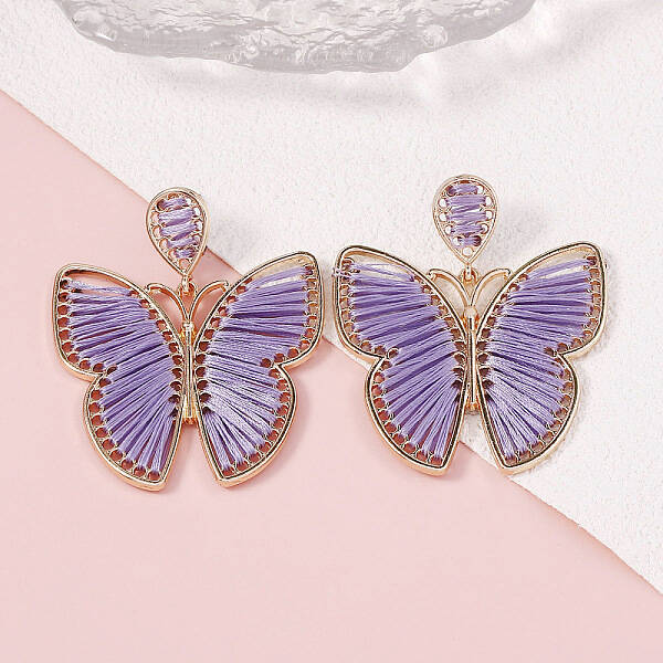 Bohemian Ethnic Style Alloy Frame Cotton Thread Woven Butterfly Stud Dangle Earrings for Women