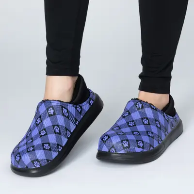 Paw Print Faux Fur Lined Slipper Shoes with Comfort Heel - Decorative Paws - 7
