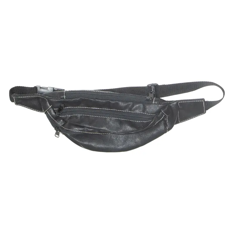 Womens Bum Bag Black Leather Faux Leather 90s