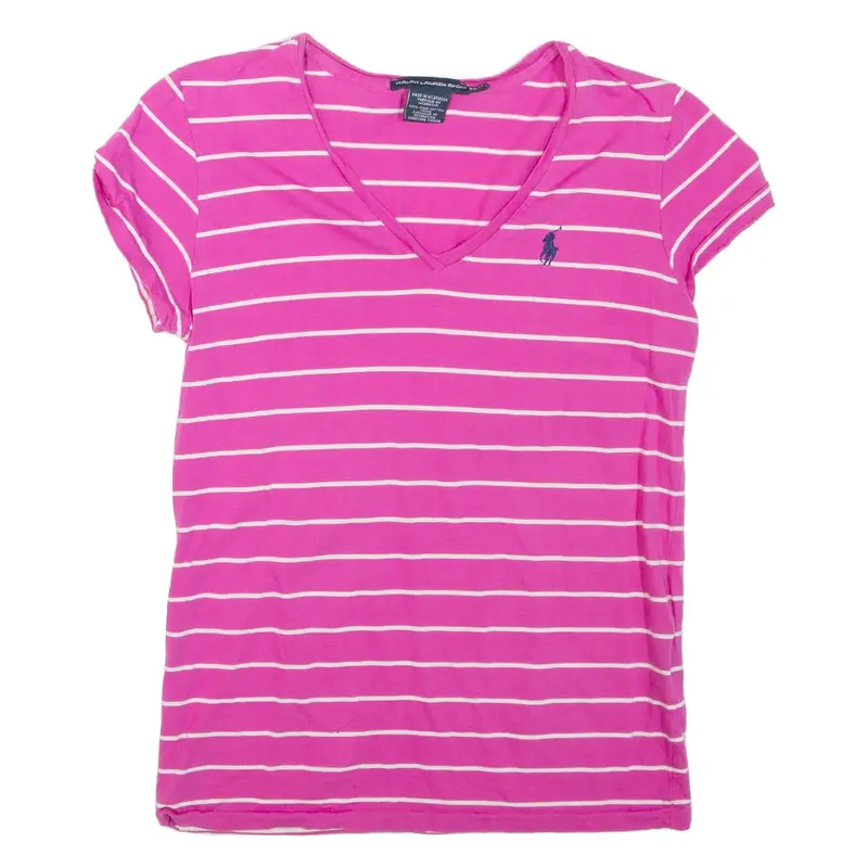 POLO SPORT RALPH LAUREN Striped Womens T-Shirt Pink V-Neck XS