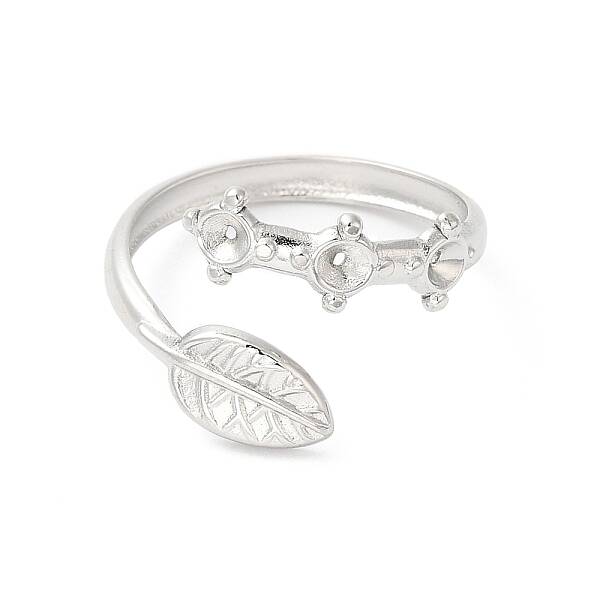 Non-Tarnish 304 Stainless Steel Leaf Open Cuff Ring Finding