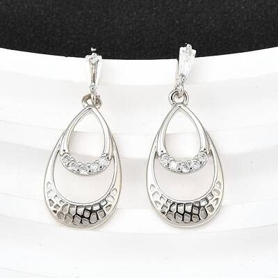 Brass Micro Pave Clear Cubic Zirconia Dangle Stud Earrings