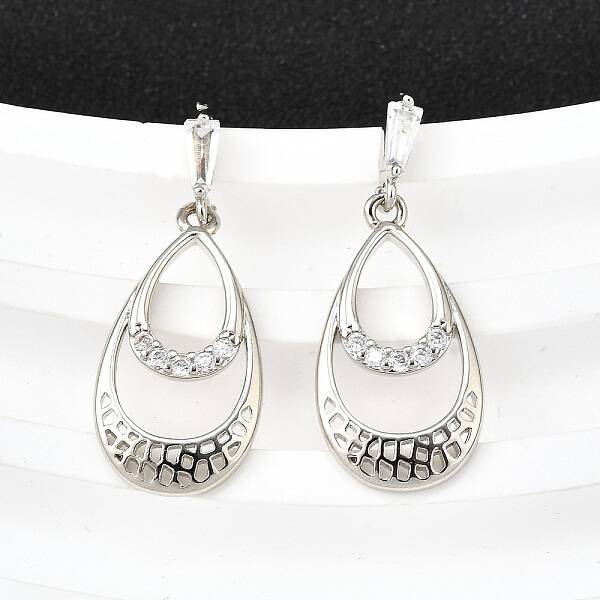 Brass Micro Pave Clear Cubic Zirconia Dangle Stud Earrings