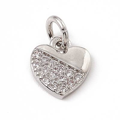 Brass Micro Pave Clear Cubic Zirconia Heart Charms
