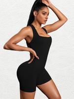 Women's Solid Color Sports Romper, Casual Comfy Sleeveless Bodycon Romper for Yoga Gym Workout, Ladies Sportswear for Summer,...