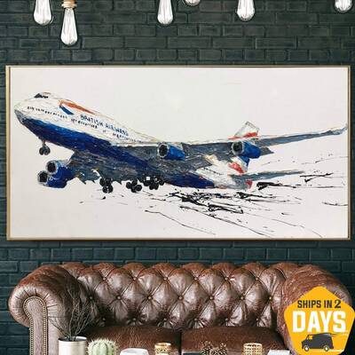 Abstract Colorful Airbus Paintings On Canvas Impasto Aviation Painting Modern British Aviation Company Art | AIRCRAFT 23"...