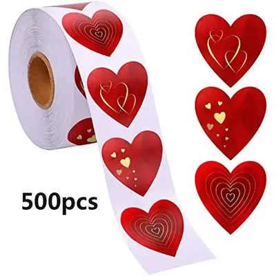 Heart Shaped Sealing Sticker, 500pcs/roll Self Adhesive Decor Paper, Decorative Sticker for Gift Greeting Card Water Bottle L...