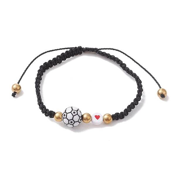 Sport Theme Acylic & Alloy Braided Bead Bracelet