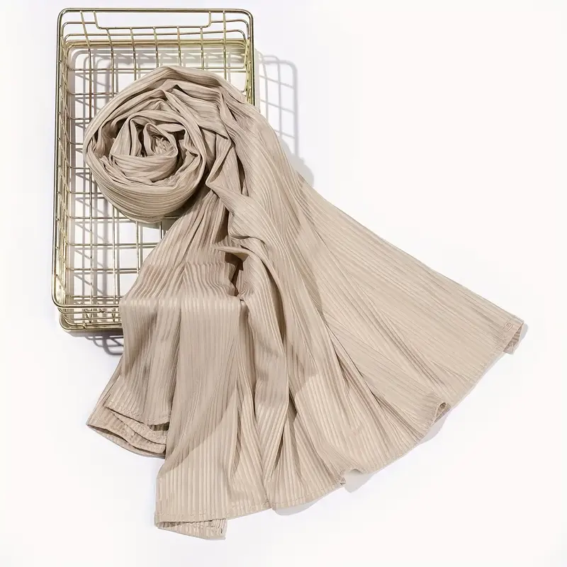 2024Solid Color Stretch Headscarf Ribbed Fabric Sunscreen Women Hijab Outdoor Stylish Thin Lightweight Head Wrapdandy