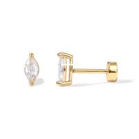 PAVOI 14K Gold Plated 925 Sterling Silver Tear Cubic Zirconia Flat Back Earrings for Women | Cartilage Studs | Helix Piercing...