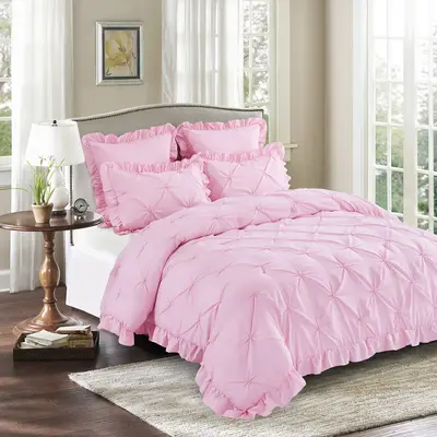 HIG 5 Piece Chic Comforter Set Lace Ruffled - Pintuck Pinch Pleat Design - Super Soft Prewashed Microfiber Lightweight in a B...