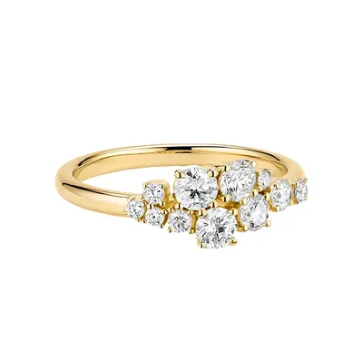 10K Gold 0.72 CT.T.W. Round Cut Diamond Custom Cluster Wedding Ring D Color VVS-VS Clarity