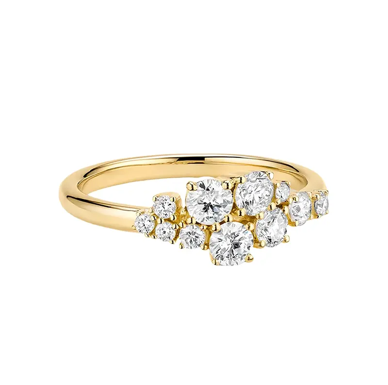 10K Gold 0.72 CT.T.W. Round Cut Diamond Custom Cluster Wedding Ring D Color VVS-VS Clarity