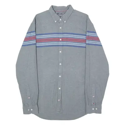 TOMMY HILFIGER New York Fit Mens Shirt Grey Striped Long Sleeve L