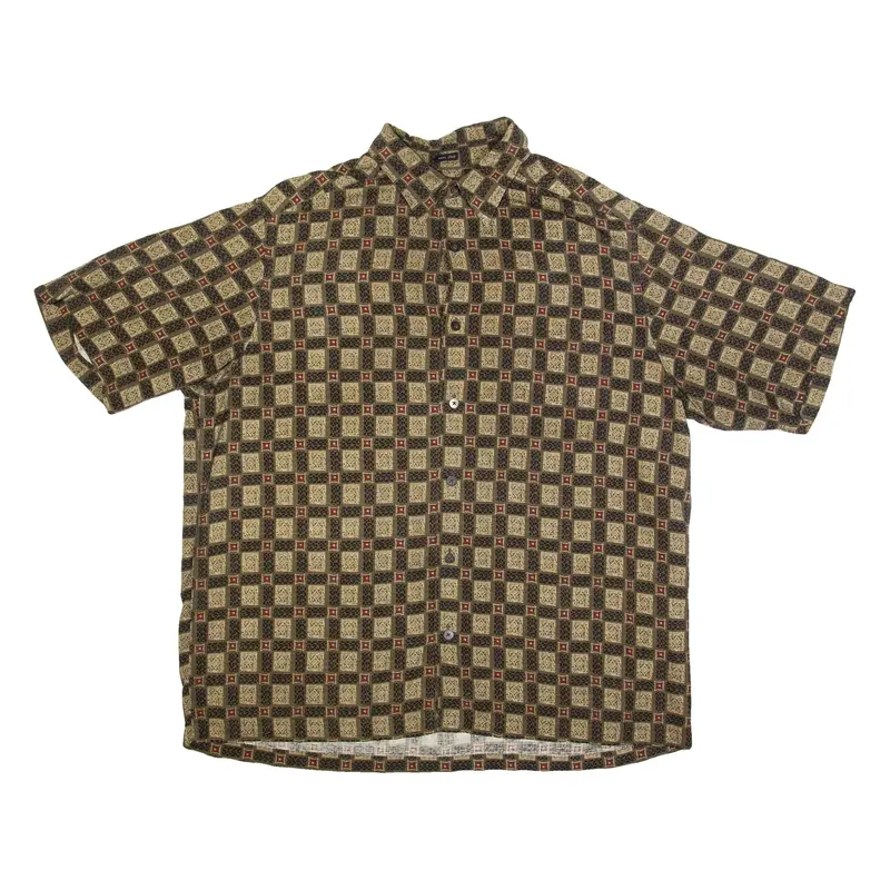 CLAIBORNE Mens Shirt Brown Silk Geometric XL