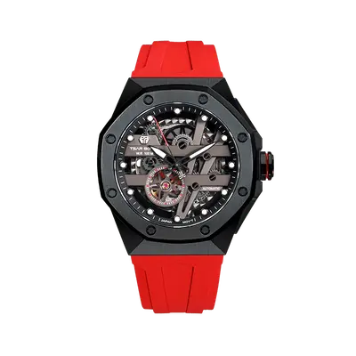 TSAR BOMBA Elemental Series Red Men's Automatic Mechanical Watch 閳ワ拷Stainless Steel Bezel & Case, Skeleton Dial, Sapphi...