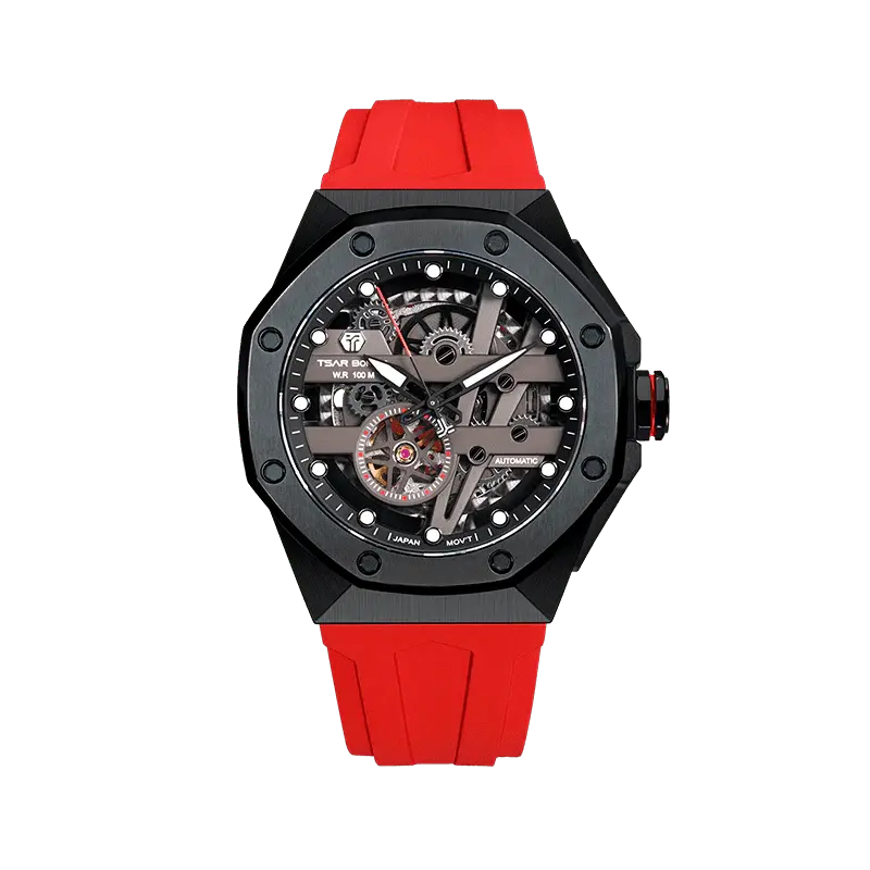 TSAR BOMBA Elemental Series Red Men's Automatic Mechanical Watch 閳ワ拷Stainless Steel Bezel & Case, Skeleton Dial, Sapphi...