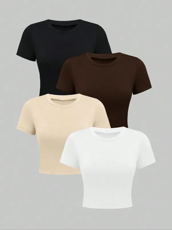 Women's Plain Short Sleeve Tee, Summer Clothes Women, Casual Round Neck Comfy T-shirt for Summer, Summer Outfits 2024, Women...