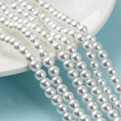 Baking Painted Pearlized Glass Pearl Round Bead Strands