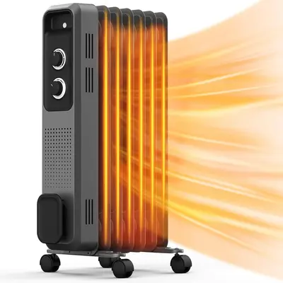 R.W.FLAME Oil Filled Radiator Heater,3 Heat Settings, Adjustable Thermostat, Portable Space heater, Quiet Heater with Tip-ove...