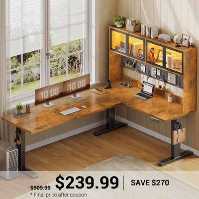 SEDETA ® 67 Inch Standing L Shaped Gaming Desk with Led Lights Office Computer Desk with Storage Hutch Stand Up Corner Desk ...
