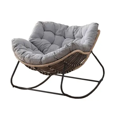 Large Indoor Outdoor Rocking Chair, Oversized Rocking Papasan Chair with Thick Cushion and Frame Outdoor Rocker, Comfy Wicker...