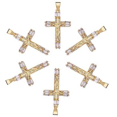 6Pcs Brass Micro Pave Clear Cubic Zirconia Pendants