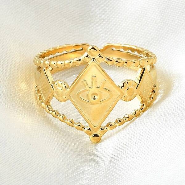 Rhombus with Evil Eye 304 Stainless Steel Cuff Finger Rings
