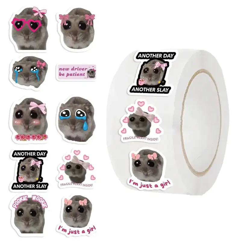 Hamster Pattern Sticker, 500pcs/roll Cute Animal Decals, Funny Sticker for Laptop, Water Bottle, Phone, Scrapbook, Gift for G...
