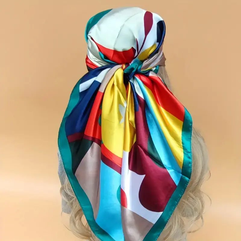 1pc 35.43*35.43inch Headscarf Fashion Neck  Outdoor Large Handkerchief Women'S Air-Conditioned Room  Popular Printed  Four Se...