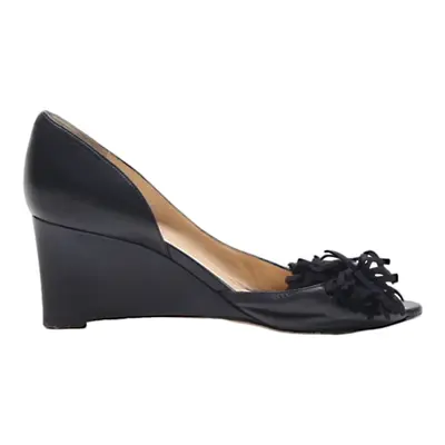 BALLY Peep Toe Heels Black Leather Womens UK 5
