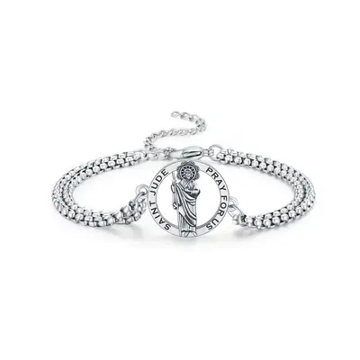 Sterling Silver Saint Jude Charm Bracelet with Engraved Word