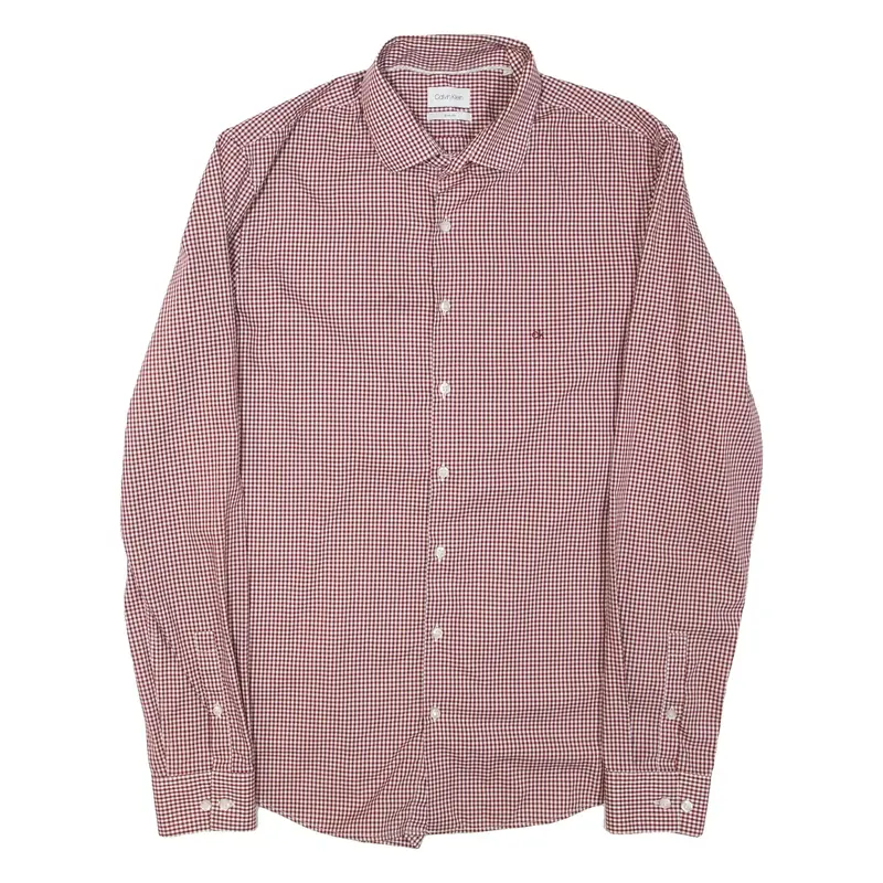CALVIN KLEIN Mens Shirt Maroon Gingham Long Sleeve M
