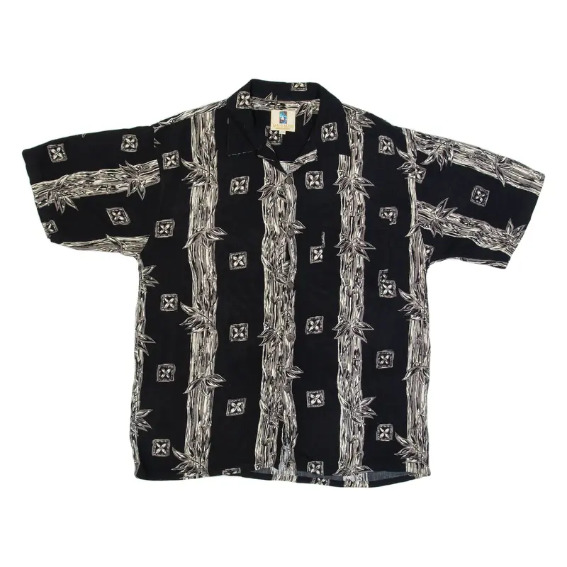 MAUI MAUI Mens Hawaiian Shirt Black Viscose Crazy Pattern L