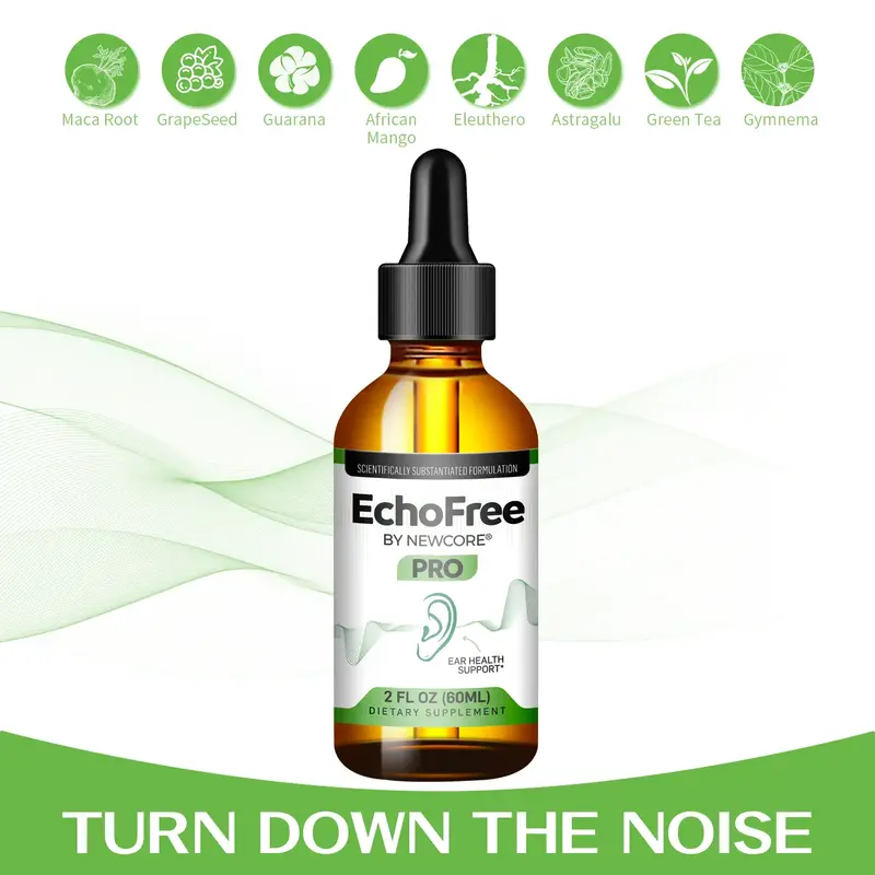 NEWCORE EchoFree PRO 2oz Liquid Formula for Ear Wellness with Chromium Picolinate Ginkgo Biloba & GABA Vegan Daily Support fo...