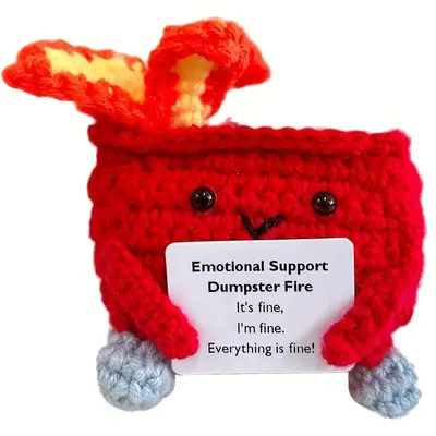 Emotional Support Dumpster Fire, 1 Count Handmade Crochet Knitted Dumpster Fire Toy, Soft Wool Knitting Fire Toy, Desk Home D...