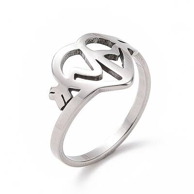 Non-Tarnish 201 Stainless Steel Heart Beat Finger Ring
