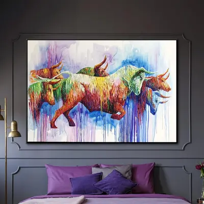 Large Abstract Cow Painting On Canvas Colorful Fine Art Modern Wall Art | ENCIERRO