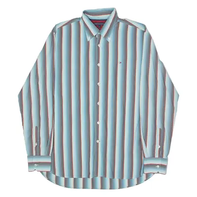 TOMMY HILFIGER Mens Shirt Blue Striped Long Sleeve L