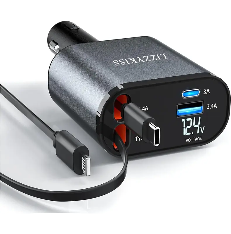 4 in 1 Retractable Car Charger, CarCharger. Max 100W, 60W 4 in 1 Super Fast Charge Car Phone Charger, Retractable Cables (31....